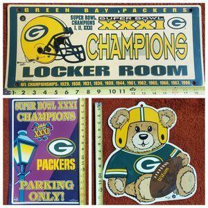 Lot Of 3 Vtg Green Bay Packers Bar Signs Superbowl Parking Locker Room Bear NFL